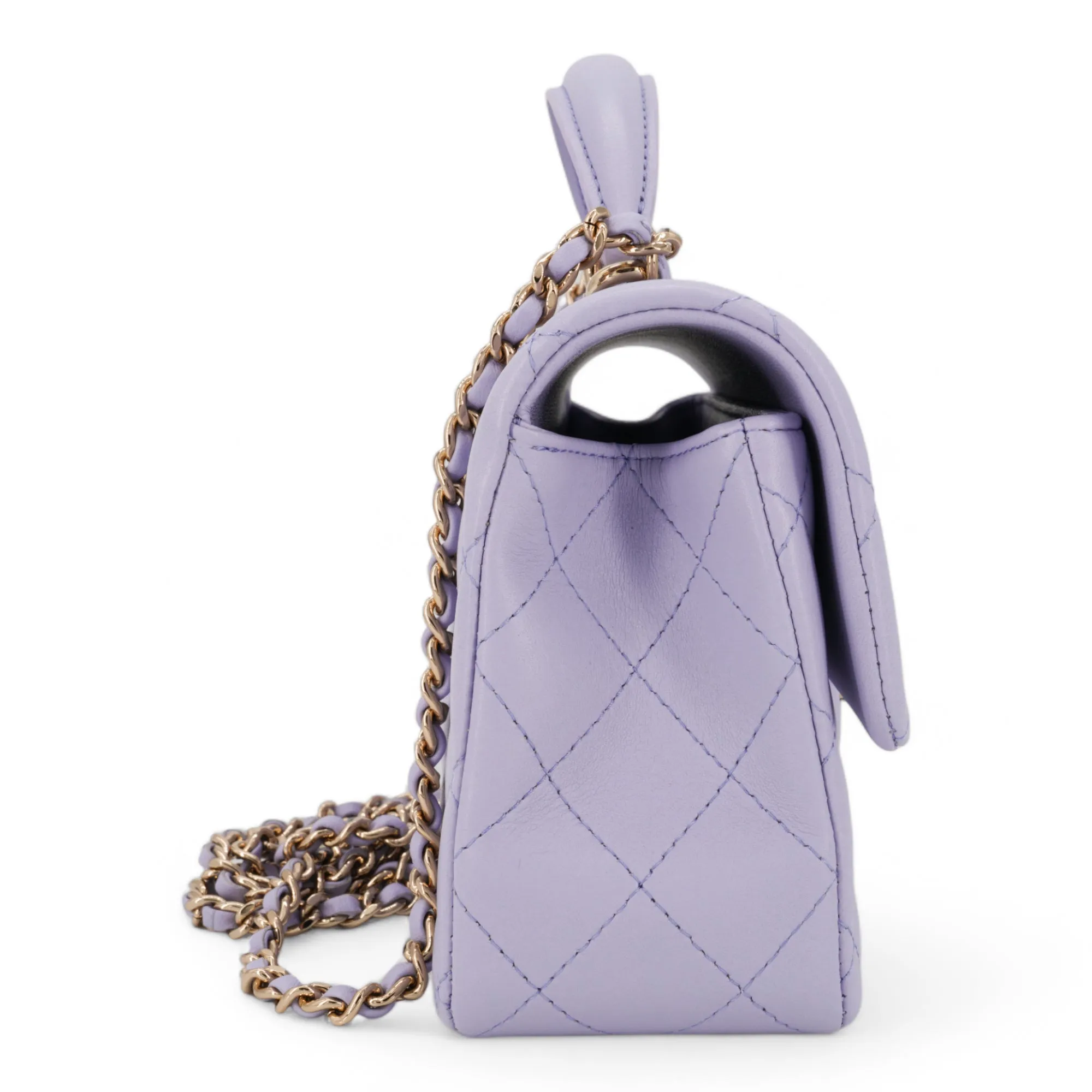 Lilac Lambskin Quilted Mini Top Handle Rectangular Flap