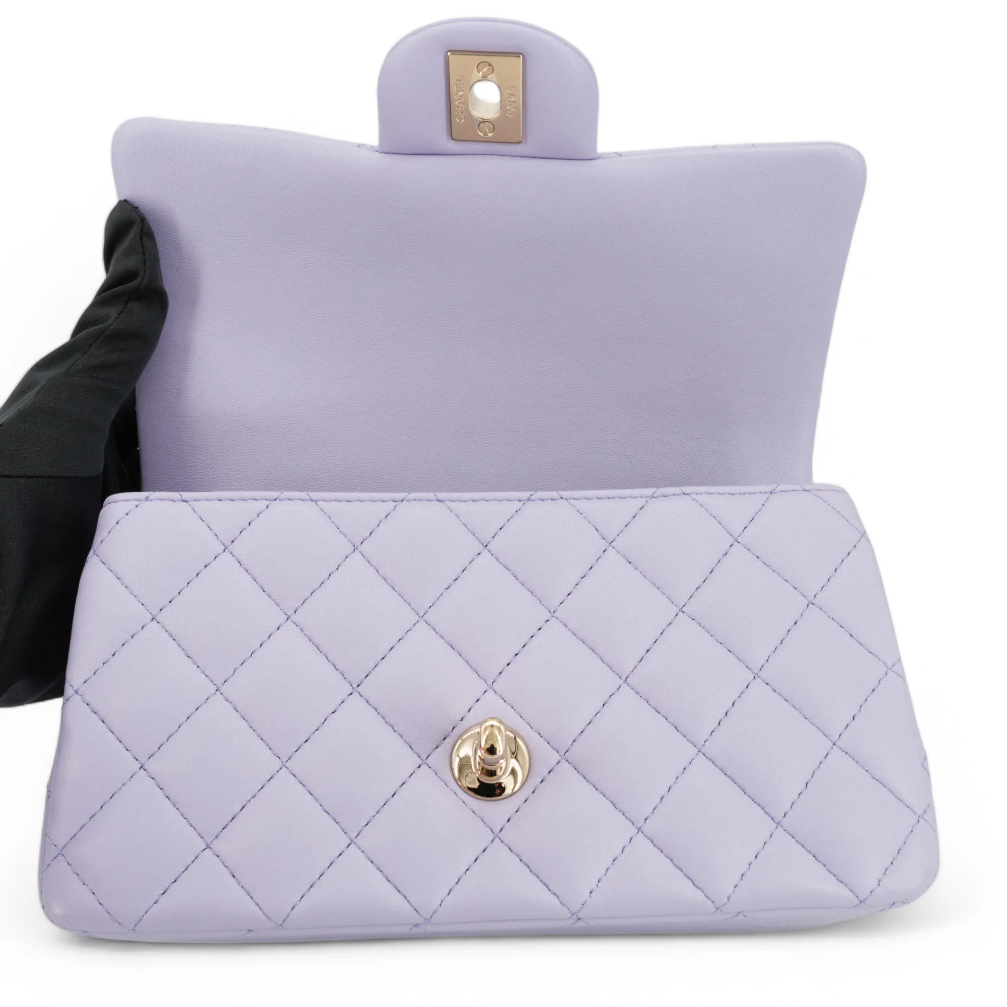 Lilac Lambskin Quilted Mini Top Handle Rectangular Flap