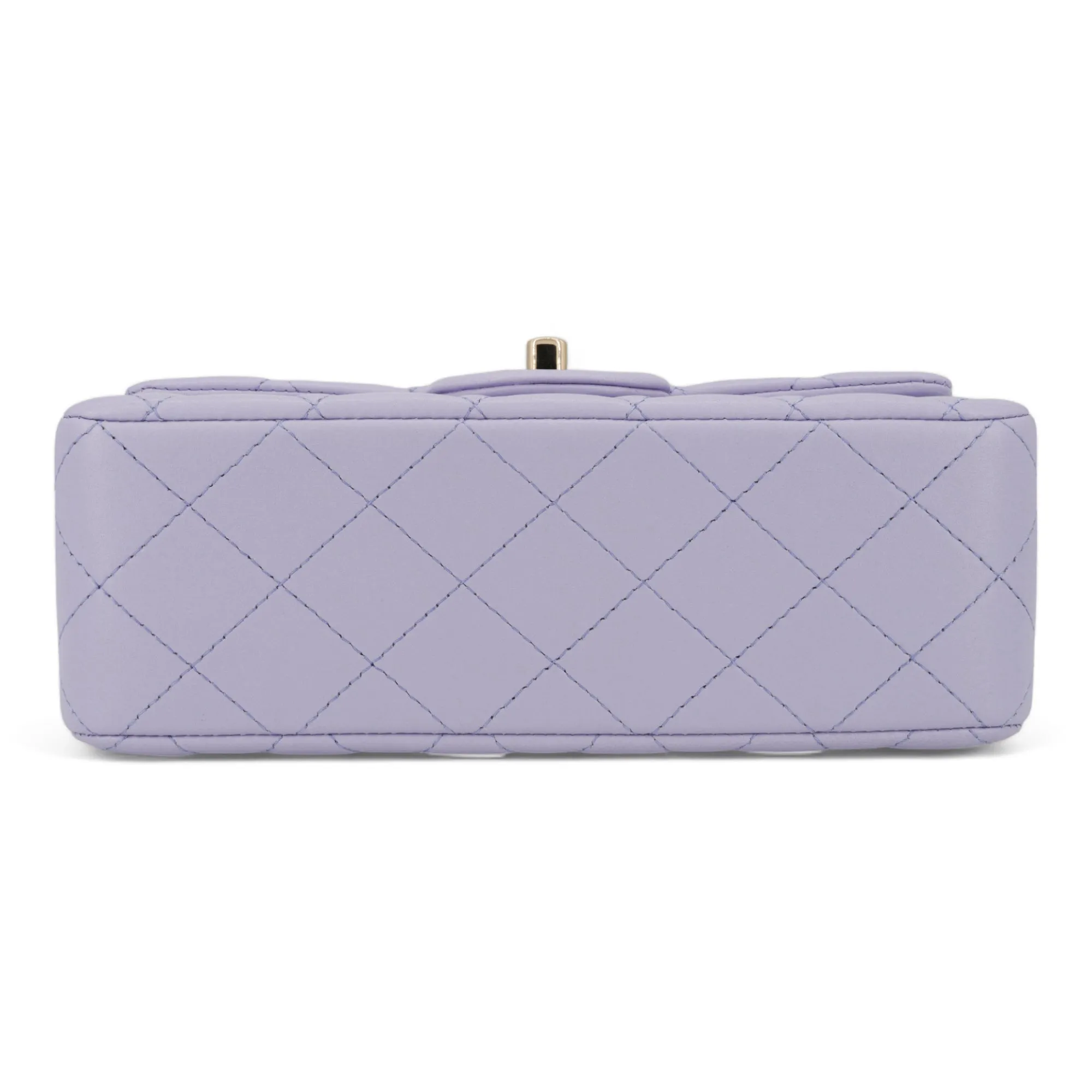 Lilac Lambskin Quilted Mini Top Handle Rectangular Flap