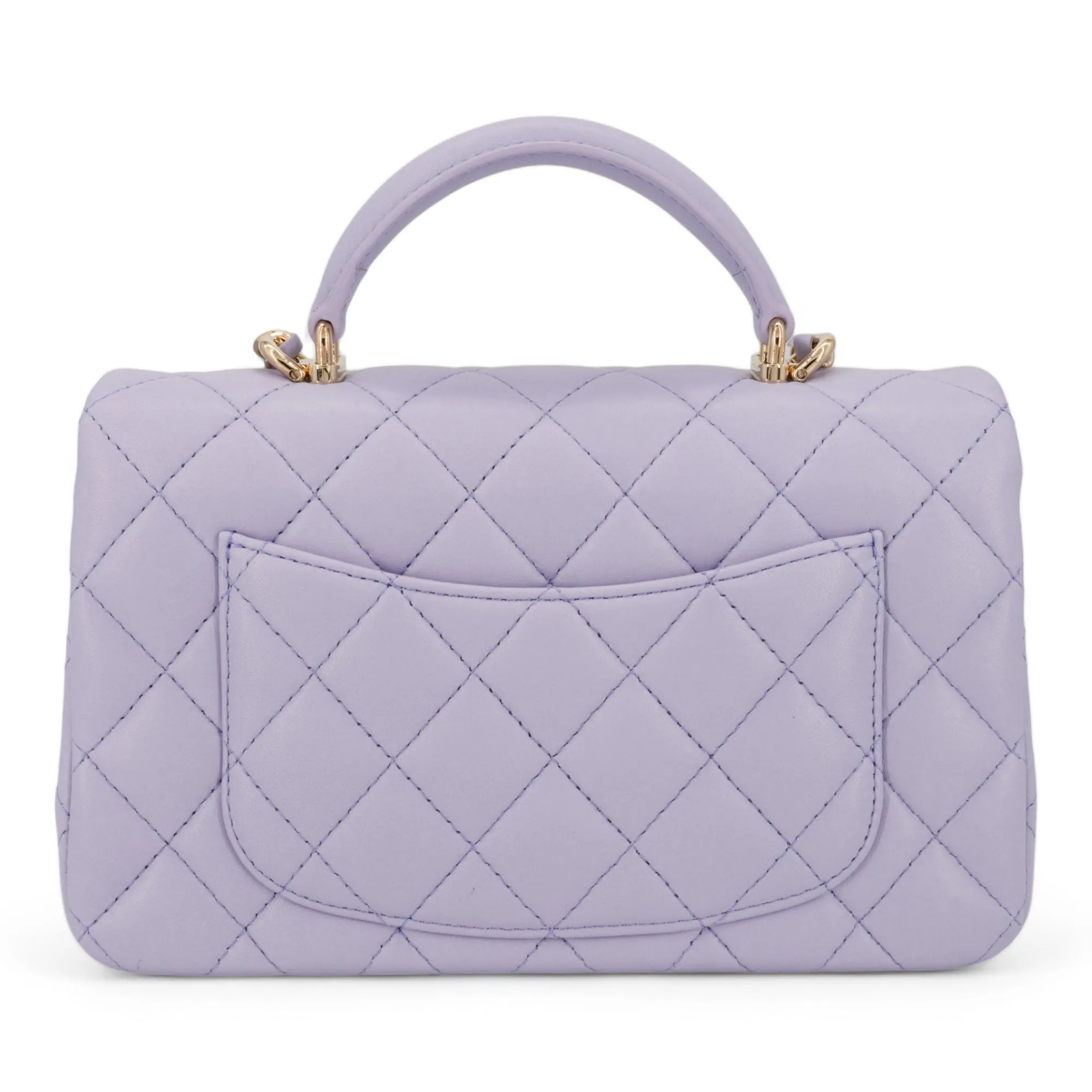 Lilac Lambskin Quilted Mini Top Handle Rectangular Flap
