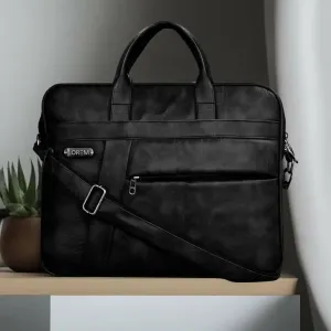 LOREM Black Color Faux Leather 10L Messenger Bag For Men & Women(BG17)