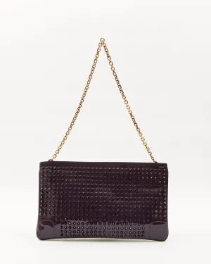 Louboutin Purple Patent Leather Spike Chain Shoulder Clutch