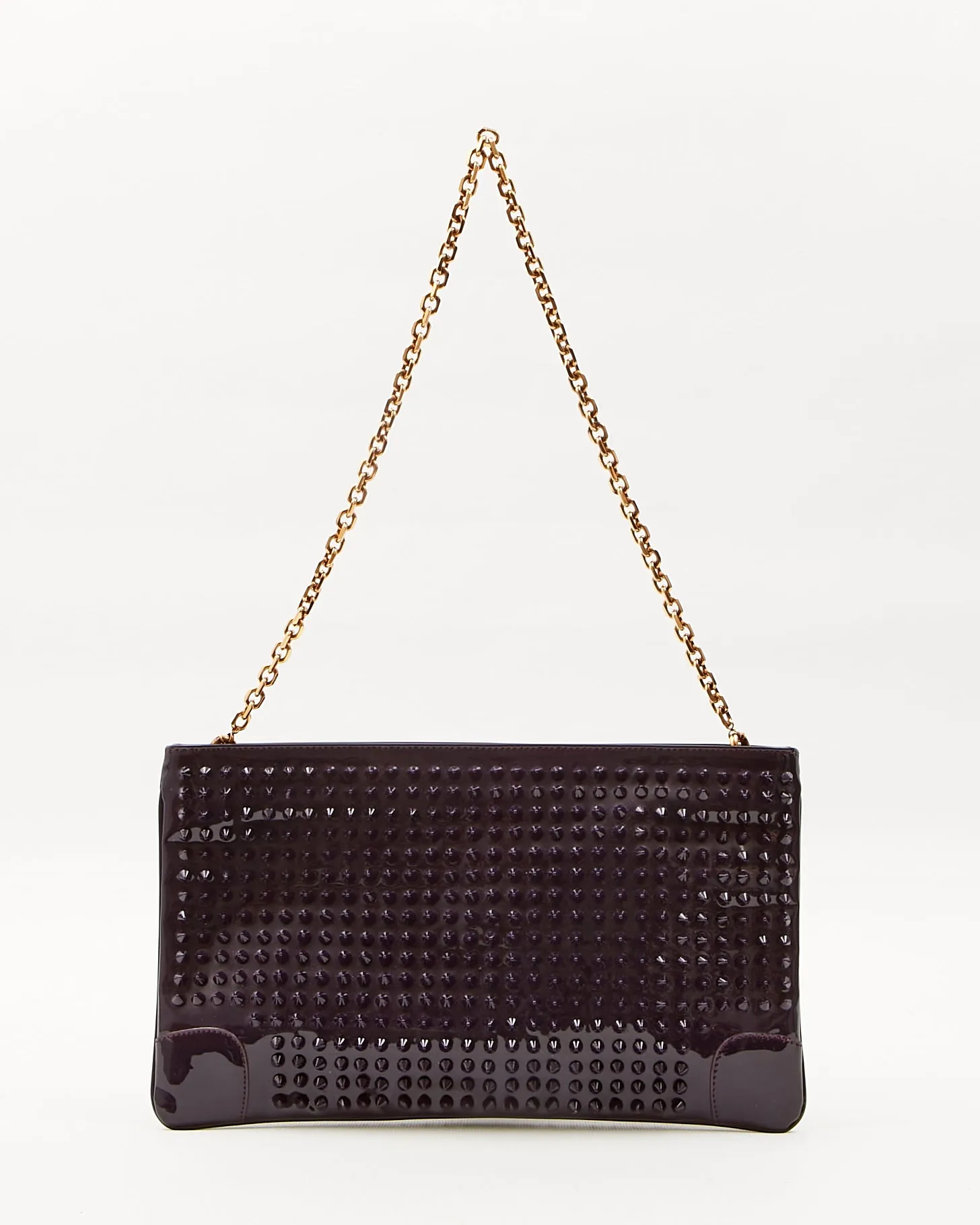 Louboutin Purple Patent Leather Spike Chain Shoulder Clutch