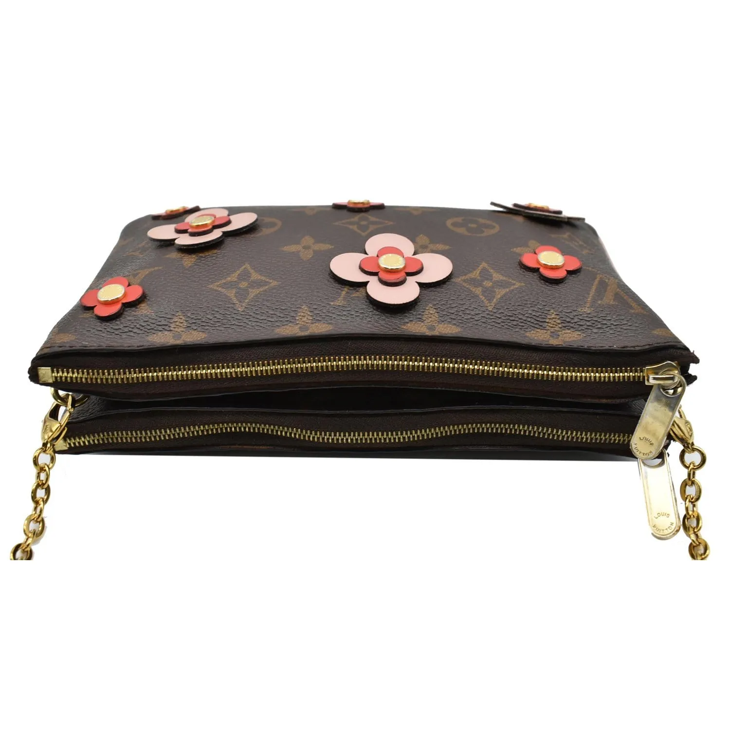 LOUIS VUITTON Blooming Flowers Pochette Monogram Canvas Chain Crossbody Bag Brown