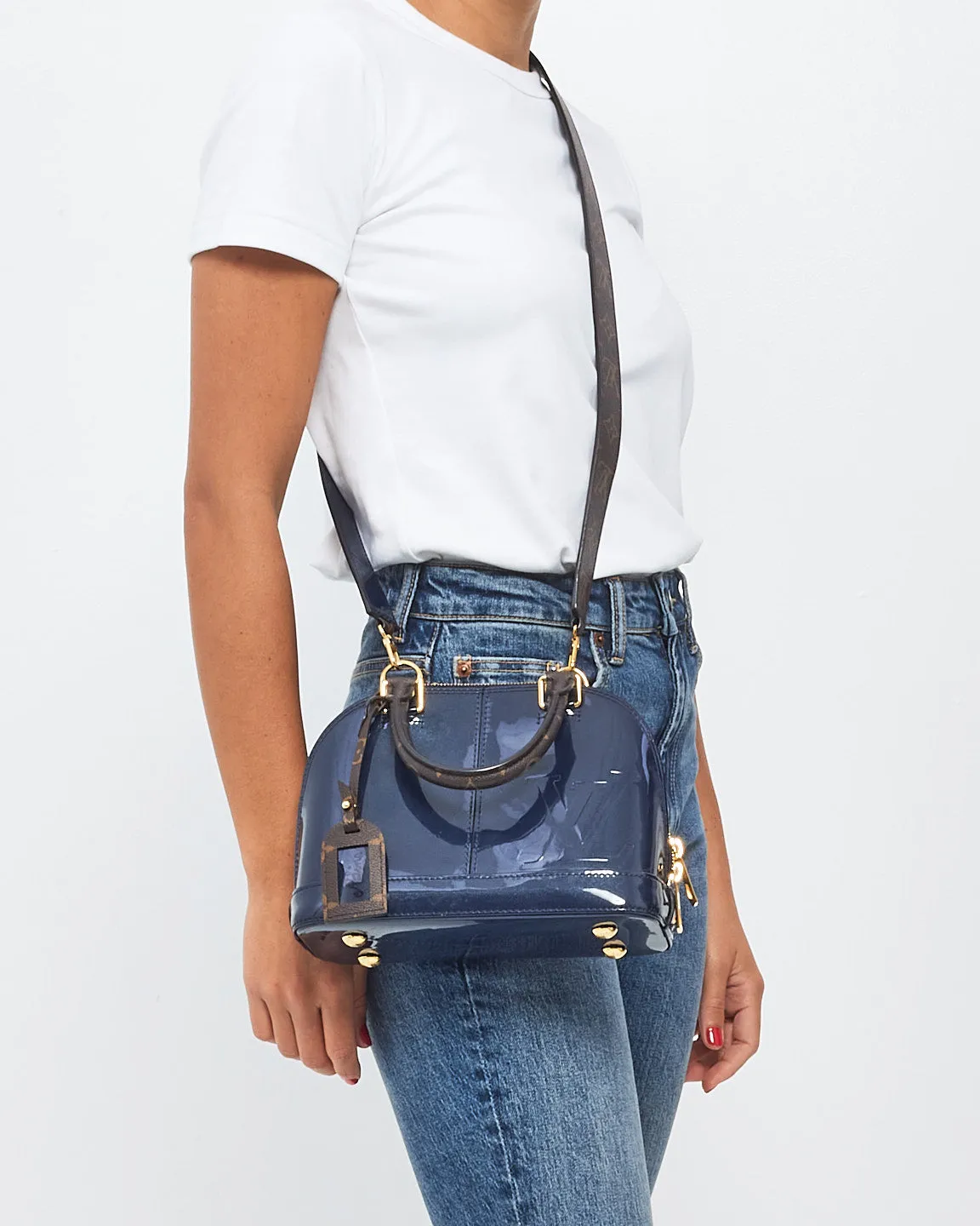 Louis Vuitton Dark Blue Vernis Lisse & Monogram Leather Alma BB Bag