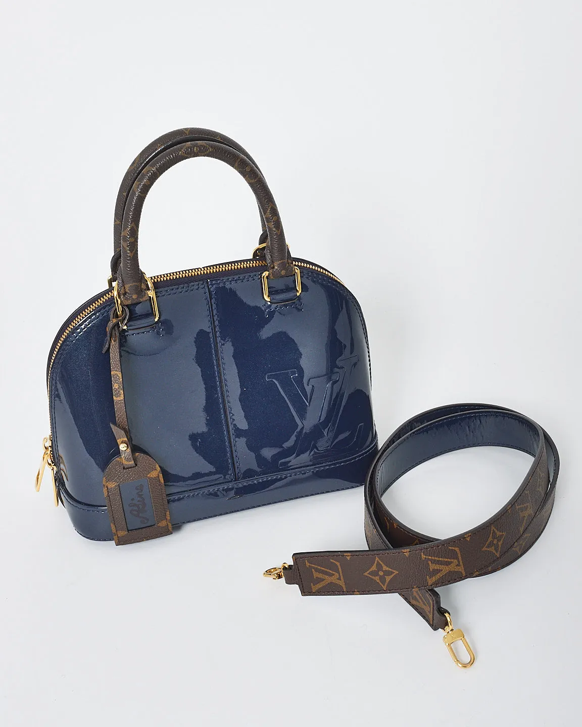 Louis Vuitton Dark Blue Vernis Lisse & Monogram Leather Alma BB Bag