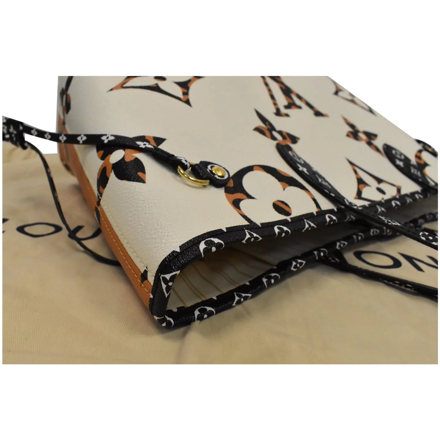 LOUIS VUITTON Neverfull MM Monogram Jungle Shoulder Bag Ivory/Orange