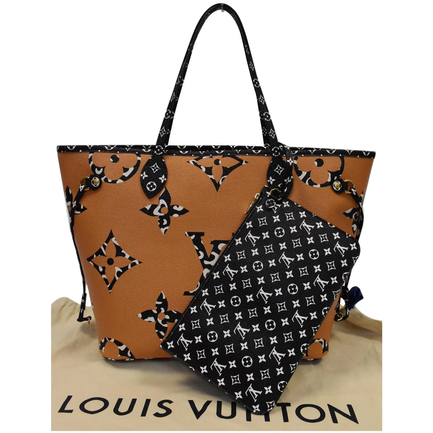 LOUIS VUITTON Neverfull MM Monogram Jungle Shoulder Bag Ivory/Orange