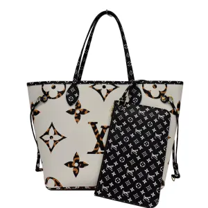 LOUIS VUITTON Neverfull MM Monogram Jungle Shoulder Bag Ivory/Orange
