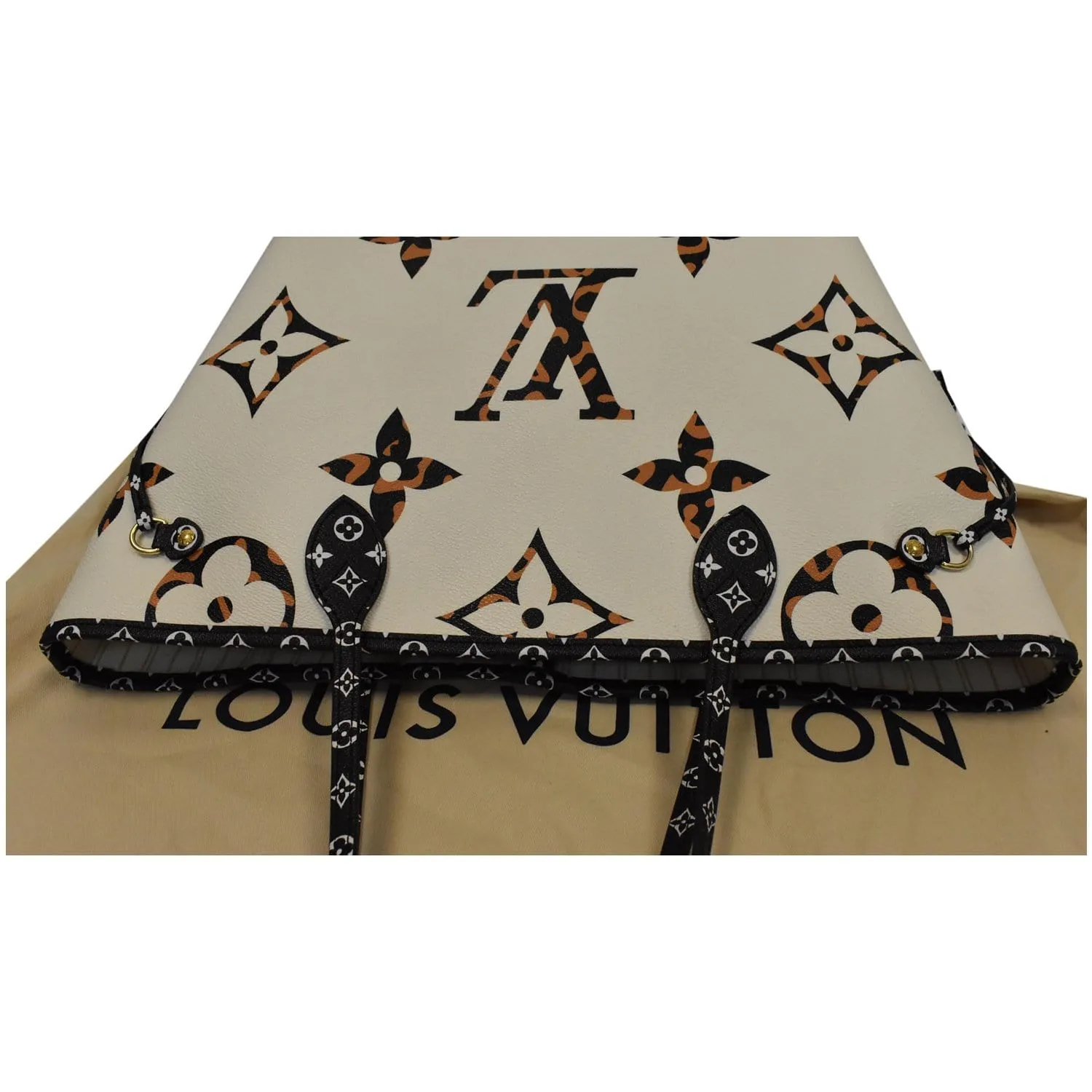 LOUIS VUITTON Neverfull MM Monogram Jungle Shoulder Bag Ivory/Orange
