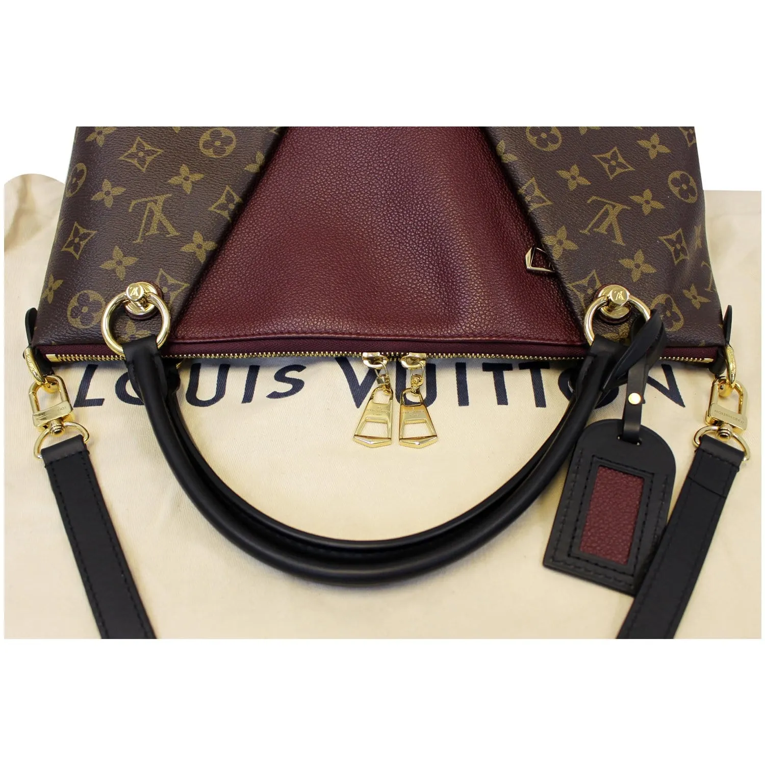 LOUIS VUITTON V MM Monogram Canvas Tote Shoulder Bag Bordeaux