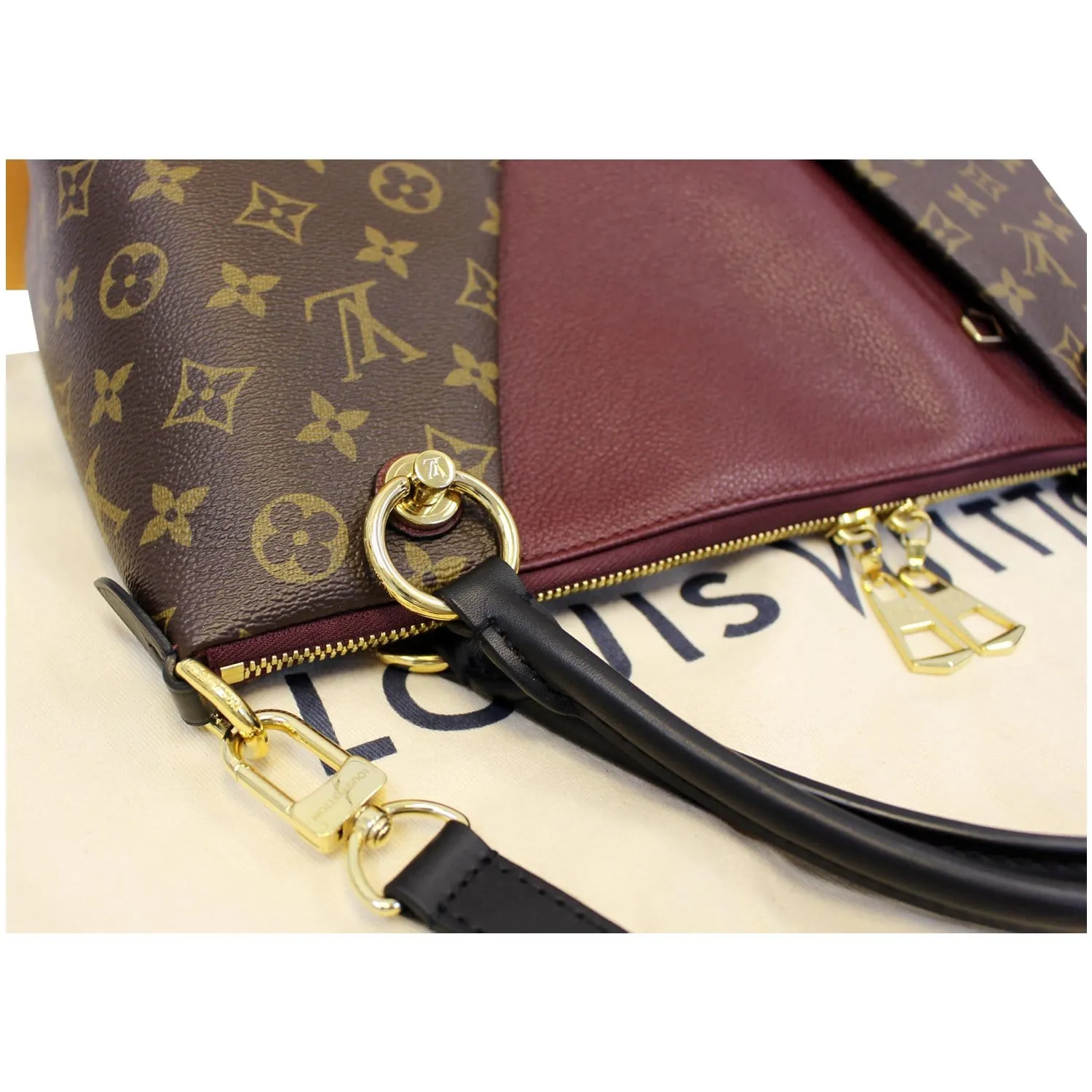 LOUIS VUITTON V MM Monogram Canvas Tote Shoulder Bag Bordeaux