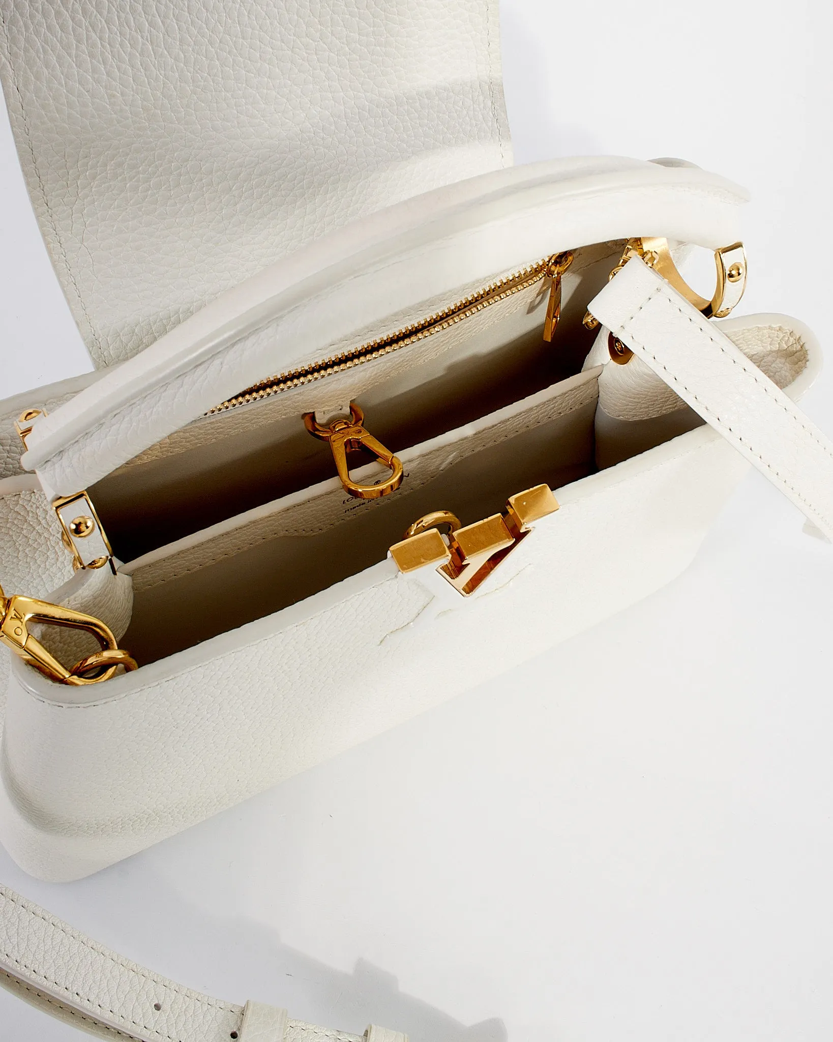 Louis Vuitton White Taurillon Leather Capucines BB Bag