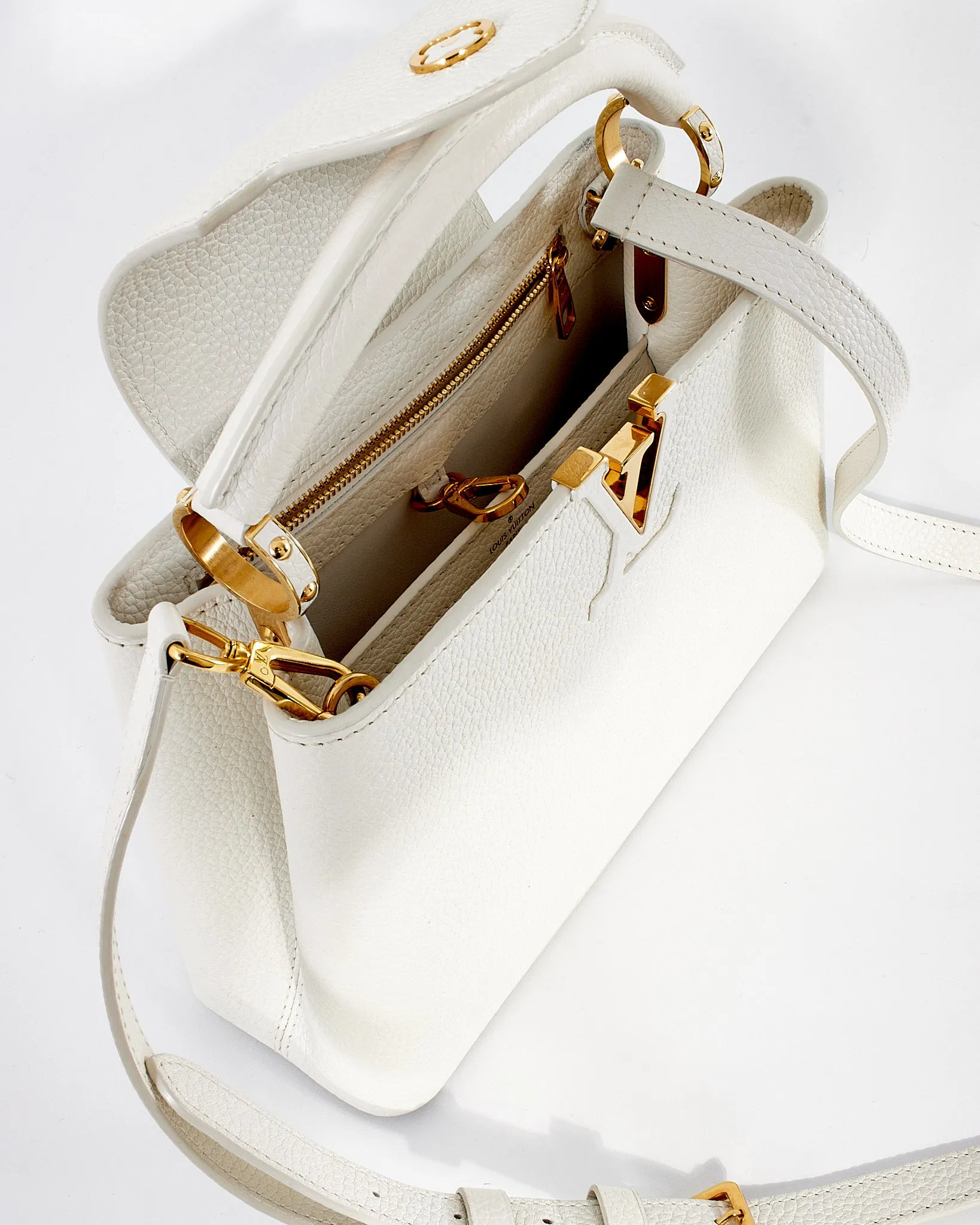 Louis Vuitton White Taurillon Leather Capucines BB Bag