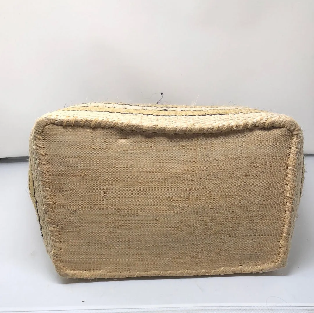 MAR Y SOL Handmade Beach bag with Black Beige and Tan Pom Pom