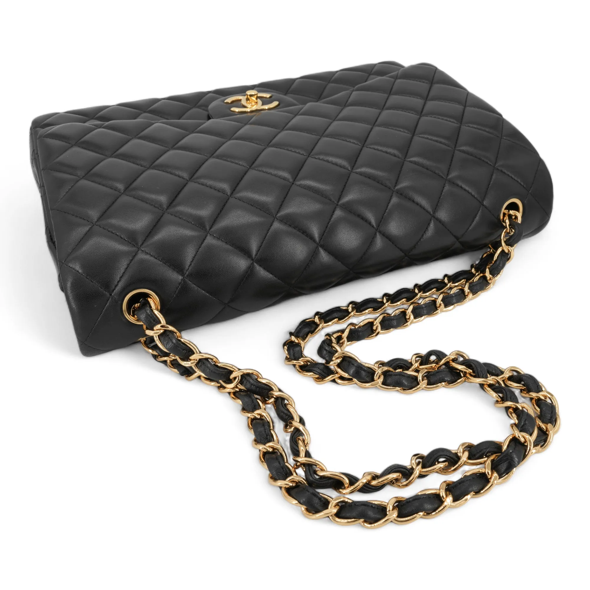 Maxi Jumbo Classic Double Flap Bag in Black Lambskin