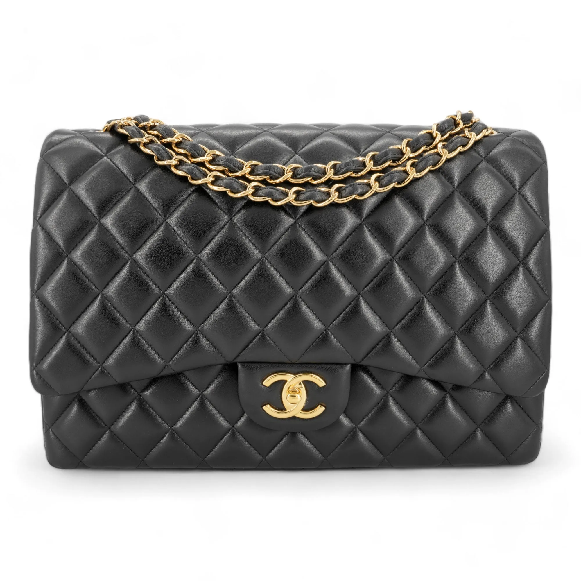 Maxi Jumbo Classic Double Flap Bag in Black Lambskin