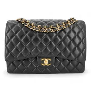Maxi Jumbo Classic Double Flap Bag in Black Lambskin