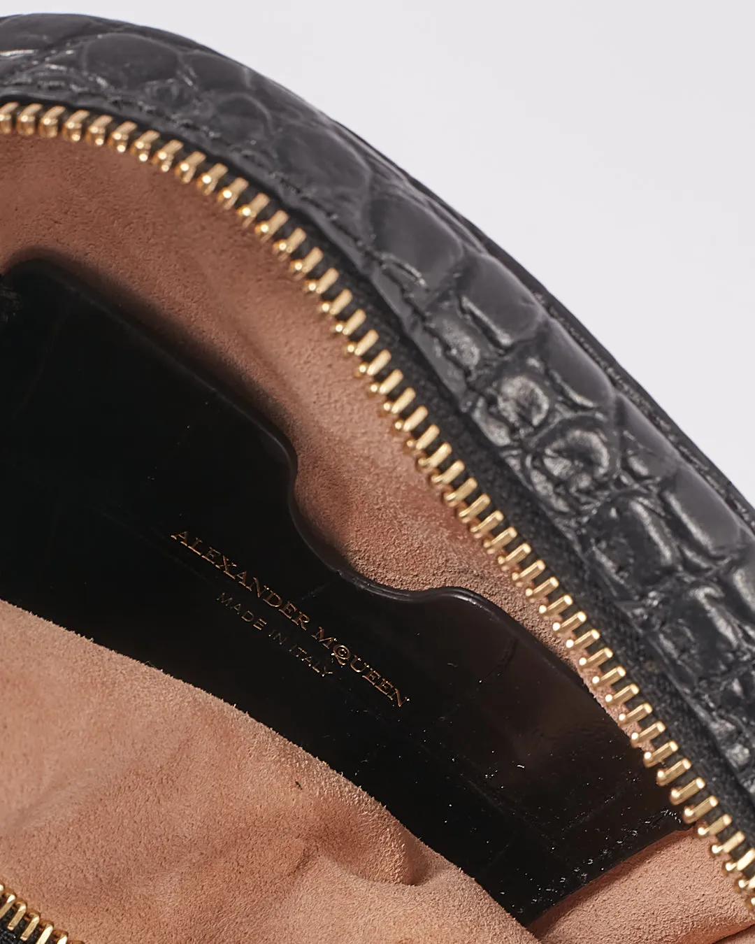 McQueen Black Croc Embossed Leather Crossbody Bag