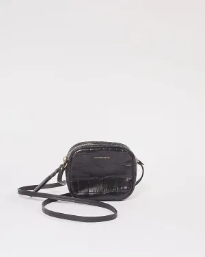 McQueen Black Croc Embossed Leather Crossbody Bag