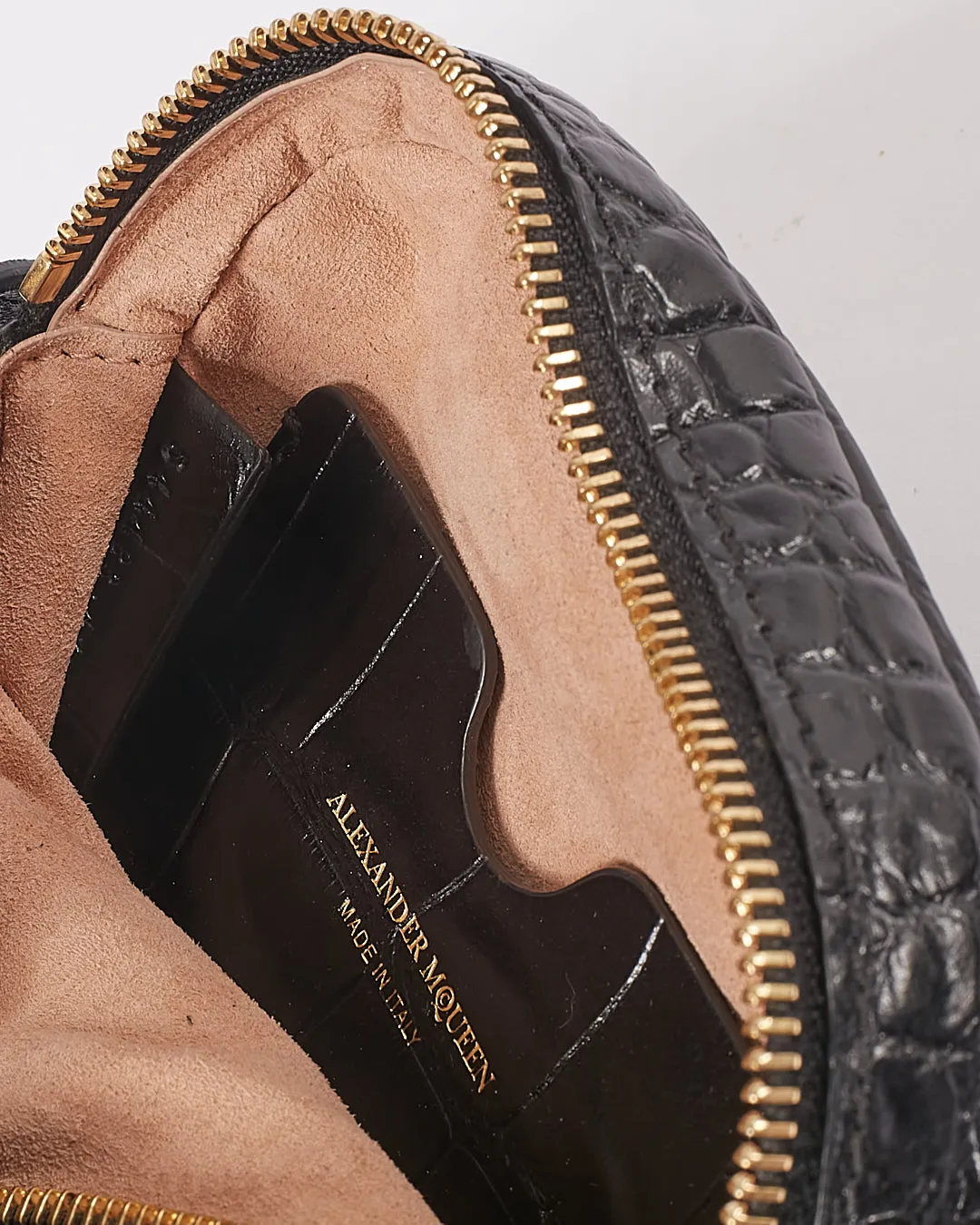 McQueen Black Croc Embossed Leather Crossbody Bag