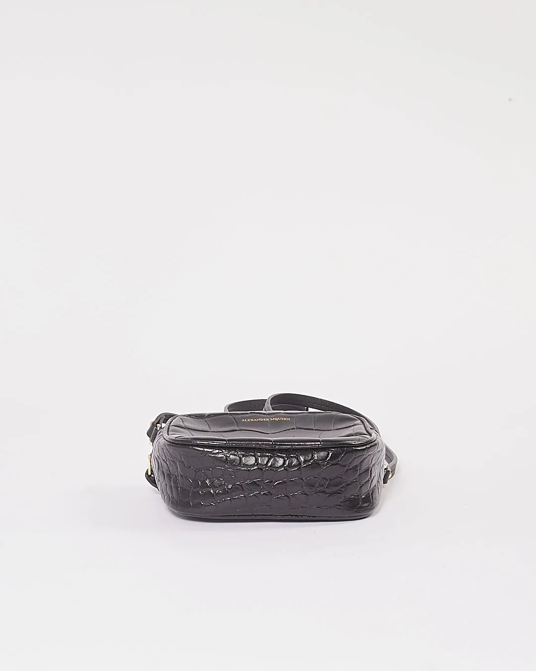McQueen Black Croc Embossed Leather Crossbody Bag
