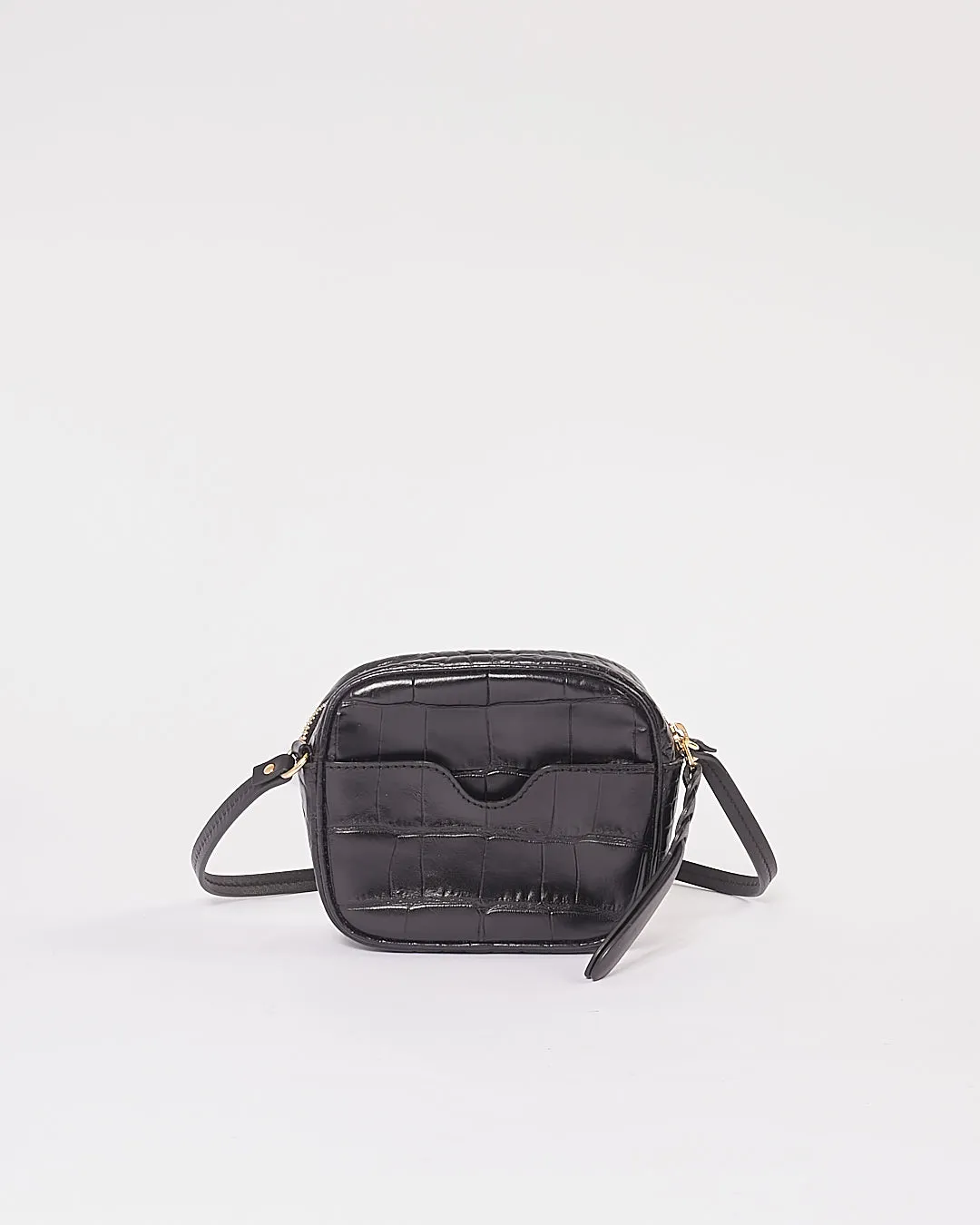 McQueen Black Croc Embossed Leather Crossbody Bag