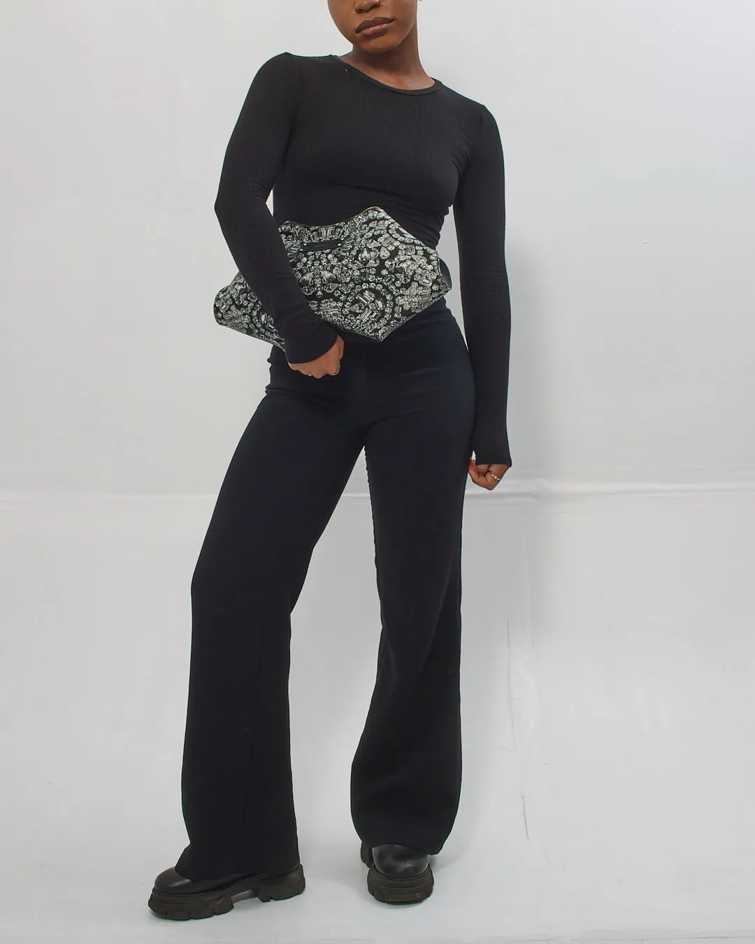 McQueen Black/White Print Nylon Clutch
