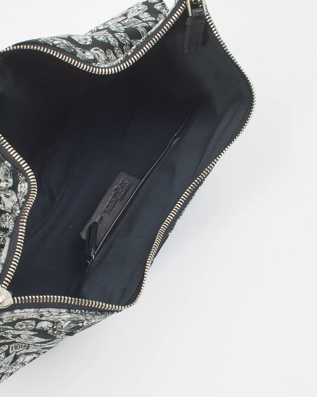 McQueen Black/White Print Nylon Clutch