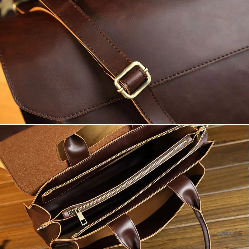 Men Retro Multi-compartment Briefcase Flap-Over Large Capacity Soft PU Leather Messenger Bag Crossbody Bags Handbag Shoulder Bag