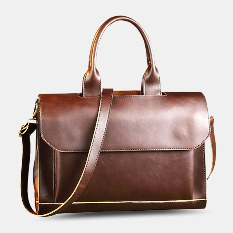 Men Retro Multi-compartment Briefcase Flap-Over Large Capacity Soft PU Leather Messenger Bag Crossbody Bags Handbag Shoulder Bag