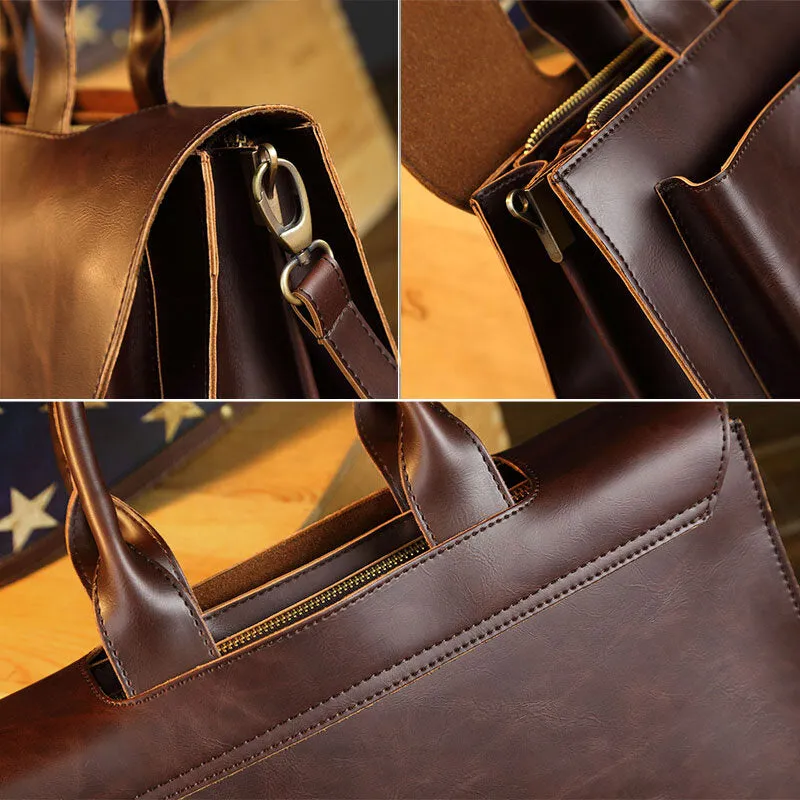 Men Retro Multi-compartment Briefcase Flap-Over Large Capacity Soft PU Leather Messenger Bag Crossbody Bags Handbag Shoulder Bag