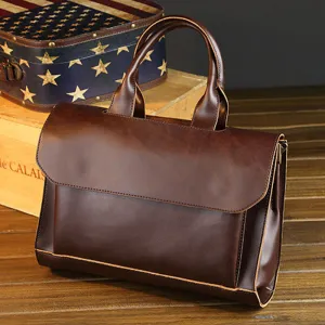 Men Retro Multi-compartment Briefcase Flap-Over Large Capacity Soft PU Leather Messenger Bag Crossbody Bags Handbag Shoulder Bag
