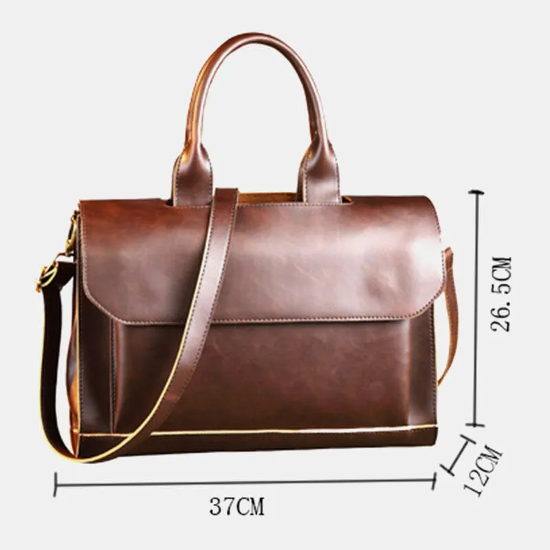 Men Retro Multi-compartment Briefcase Flap-Over Large Capacity Soft PU Leather Messenger Bag Crossbody Bags Handbag Shoulder Bag
