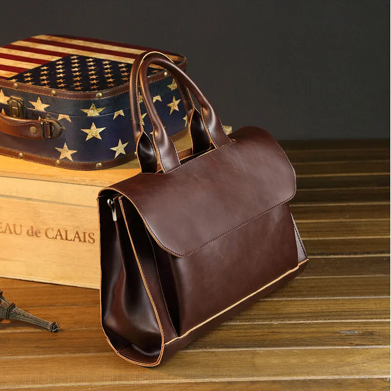 Men Retro Multi-compartment Briefcase Flap-Over Large Capacity Soft PU Leather Messenger Bag Crossbody Bags Handbag Shoulder Bag