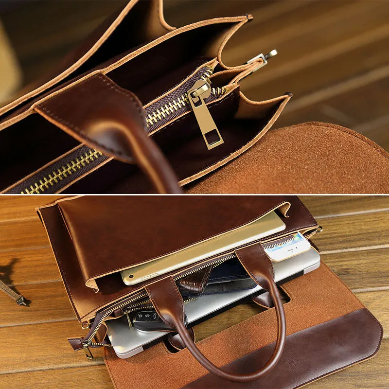 Men Retro Multi-compartment Briefcase Flap-Over Large Capacity Soft PU Leather Messenger Bag Crossbody Bags Handbag Shoulder Bag