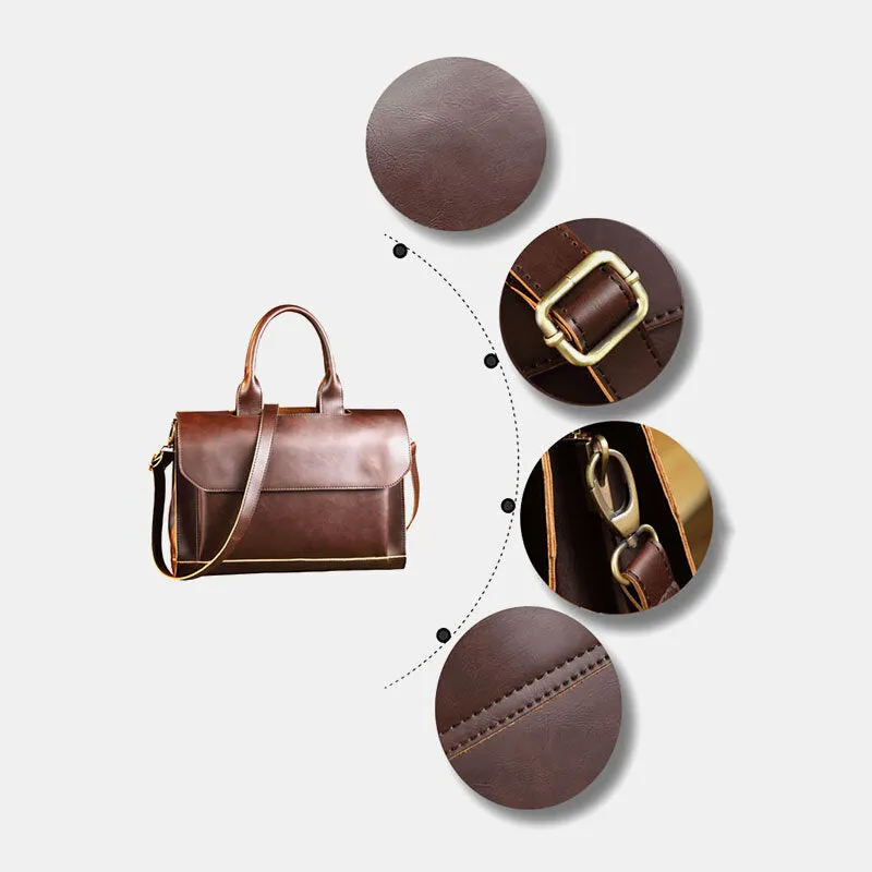 Men Retro Multi-compartment Briefcase Flap-Over Large Capacity Soft PU Leather Messenger Bag Crossbody Bags Handbag Shoulder Bag