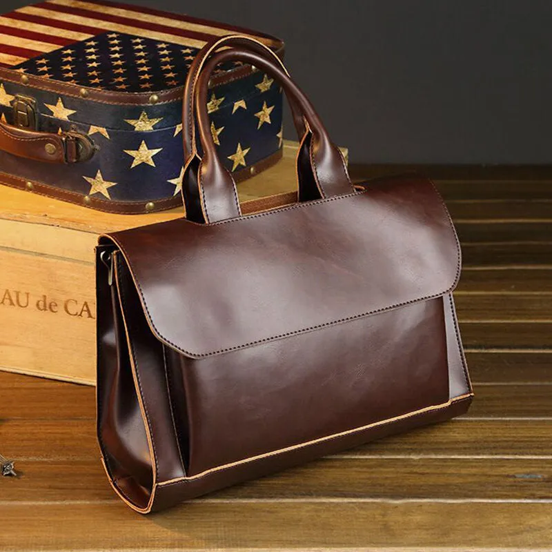 Men Retro Multi-compartment Briefcase Flap-Over Large Capacity Soft PU Leather Messenger Bag Crossbody Bags Handbag Shoulder Bag