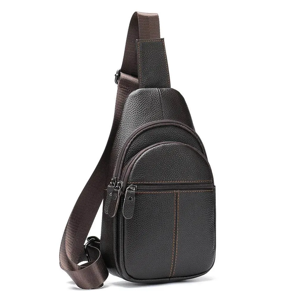 Men's Leather Chest Bag Crossbody Sling Travel Business Bag