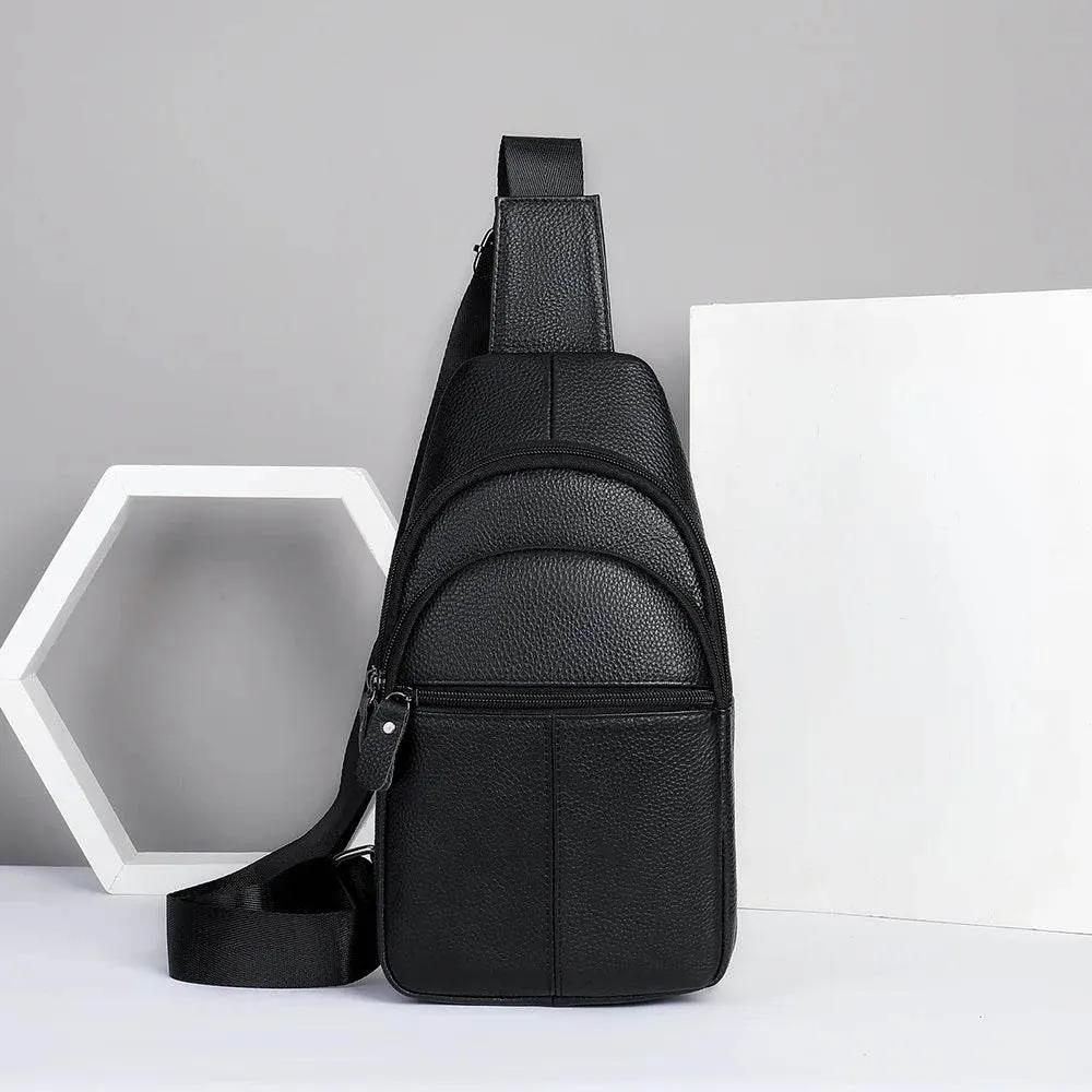 Men's Leather Chest Bag Crossbody Sling Travel Business Bag