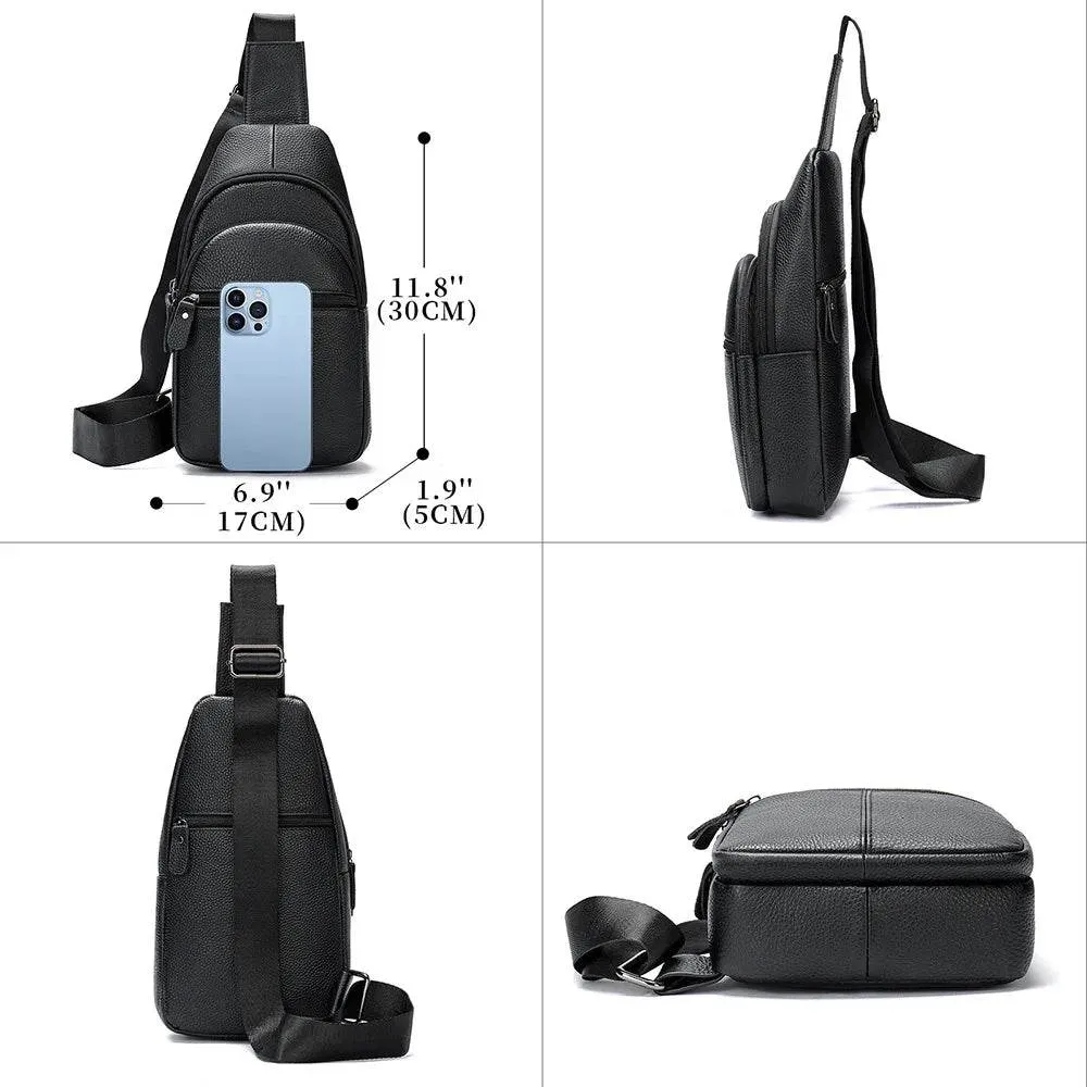 Men's Leather Chest Bag Crossbody Sling Travel Business Bag