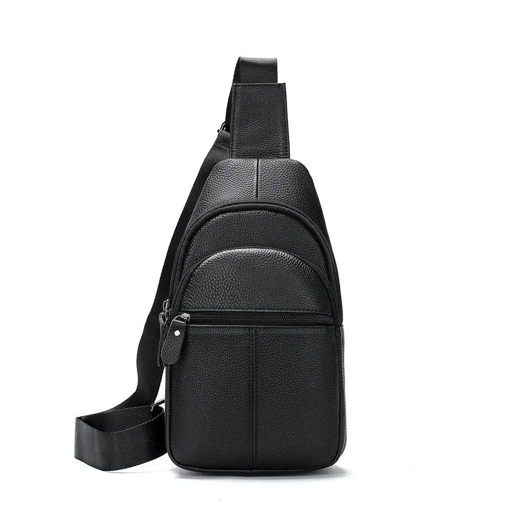 Men's Leather Chest Bag Crossbody Sling Travel Business Bag