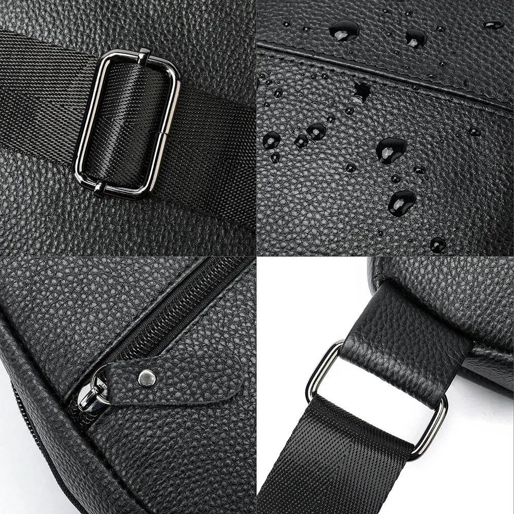Men's Leather Chest Bag Crossbody Sling Travel Business Bag