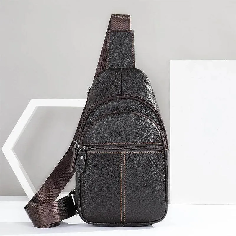 Men's Leather Chest Bag Crossbody Sling Travel Business Bag