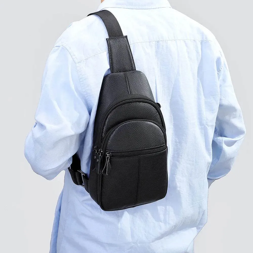 Men's Leather Chest Bag Crossbody Sling Travel Business Bag