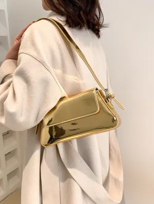 Metallic Flap Baguette Bag - Gold