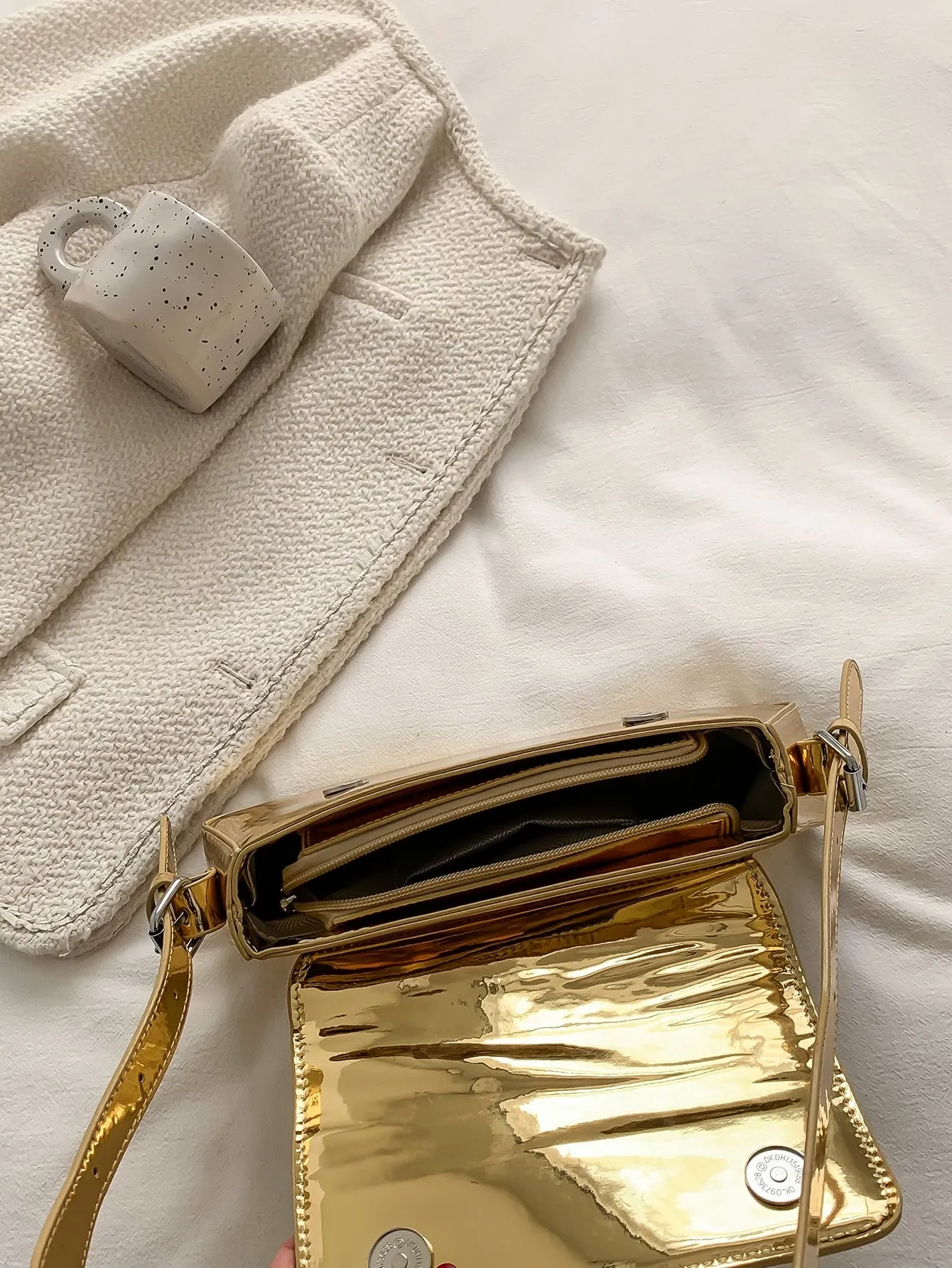 Metallic Flap Baguette Bag - Gold