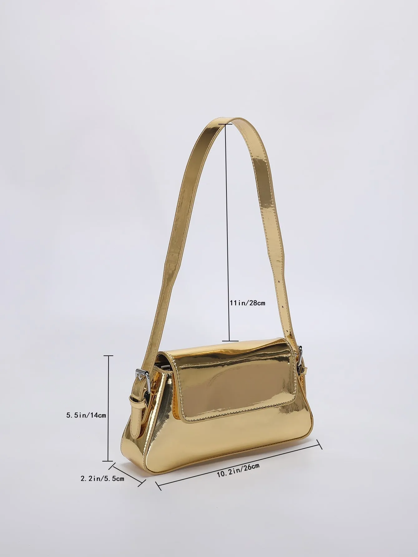Metallic Flap Baguette Bag - Gold