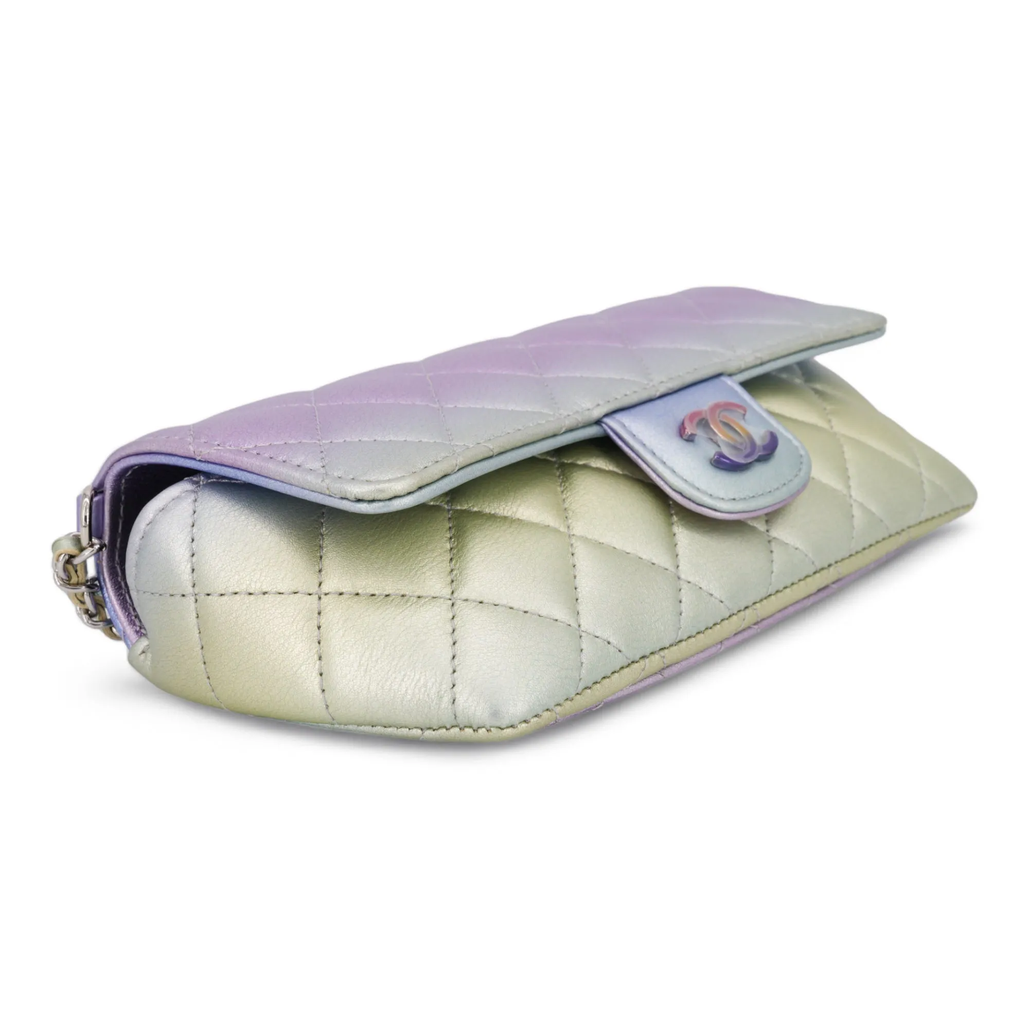 Metallic Rainbow Sunglasses Case Bag with Chain