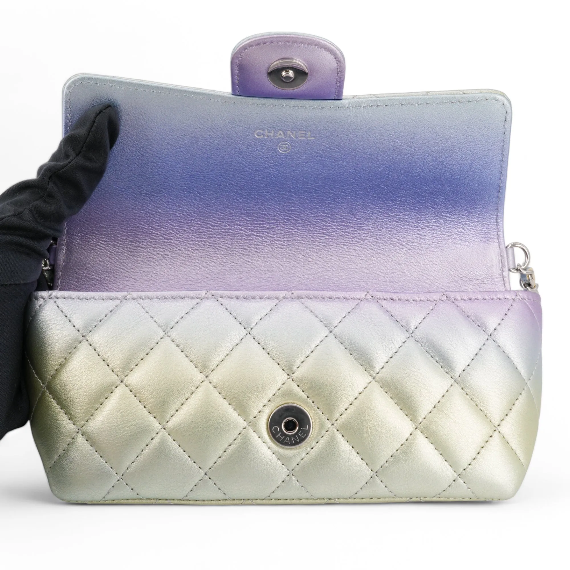 Metallic Rainbow Sunglasses Case Bag with Chain